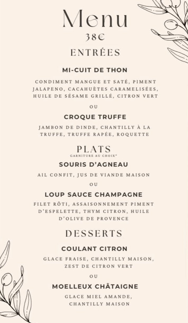 Menu à 38 euros